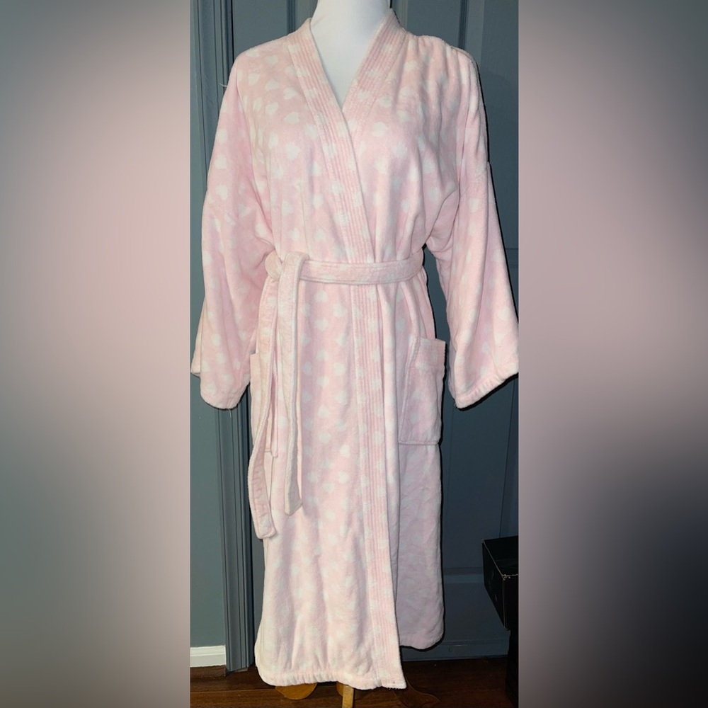 Vintage Cotton Palace Cotton Pink/White Heart Print Terry Robe.Made In Brazil